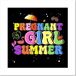 Pregnant Girl Summer Beach Pregnancy Announcement Gift for men women Posters and Art